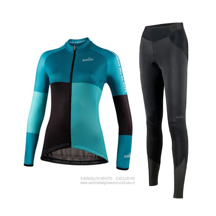 2021 Abbigliamento Ciclismo Donne Nalini Chiaro Verde Azzurro Manica Lunga e Salopette