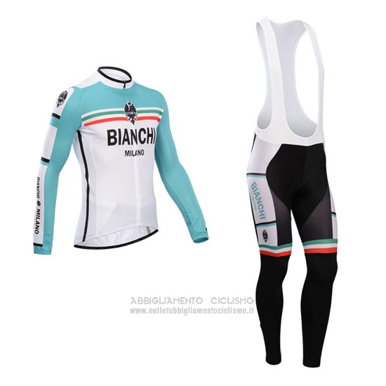 2014 Abbigliamento Ciclismo Bianchi Verde e Bianco Manica Lunga e Salopette