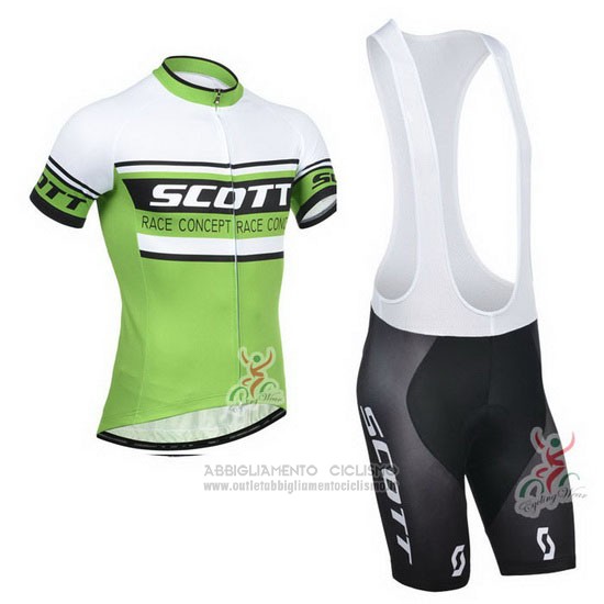 2014 Abbigliamento Ciclismo Scott Bianco e Verde Manica Corta e Salopette