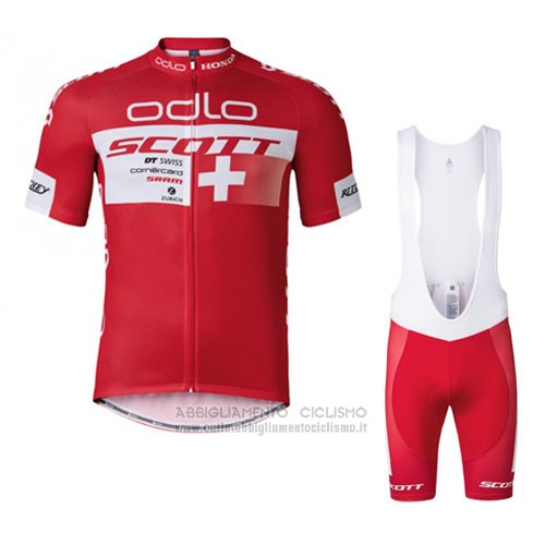 2016 Abbigliamento Ciclismo Scott Bianco e Rosso Manica Corta e Salopette