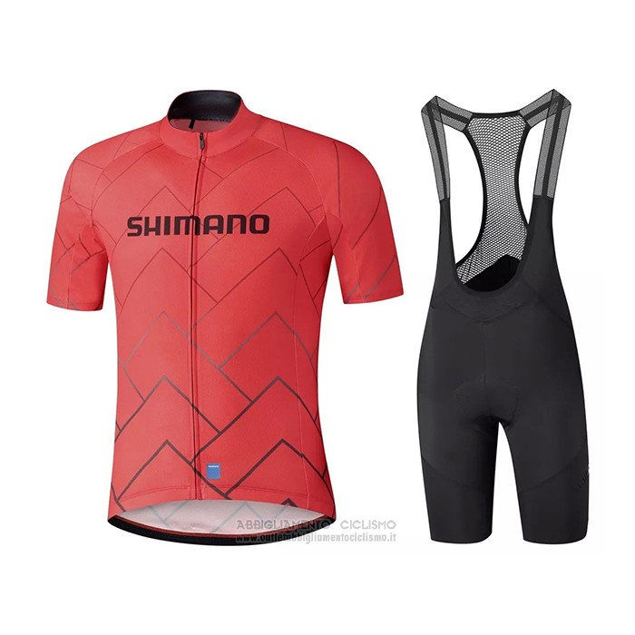 2021 Abbigliamento Ciclismo Shimano Rosso Manica Corta e Salopette