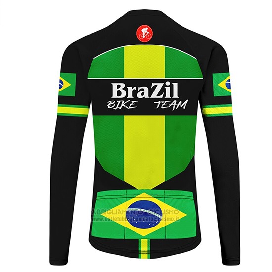 2020 Abbigliamento Ciclismo Brasile Nero Verde Manica Lunga e Salopette