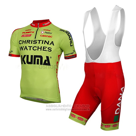 2014 Abbigliamento Ciclismo Christina Watches Onfone Verde Manica Corta e Salopette