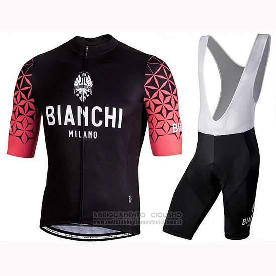 2019 Abbigliamento Ciclismo Bianchi Milano Conca Nero Rosso Manica Corta e Salopette